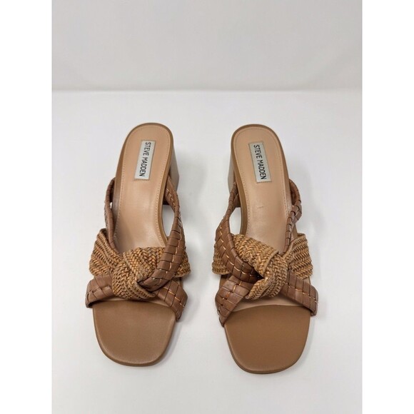 Steve Madden Decker Sandals Brown Leather Slip On Square Toe Heels US 9.5 M - Picture 2 of 8